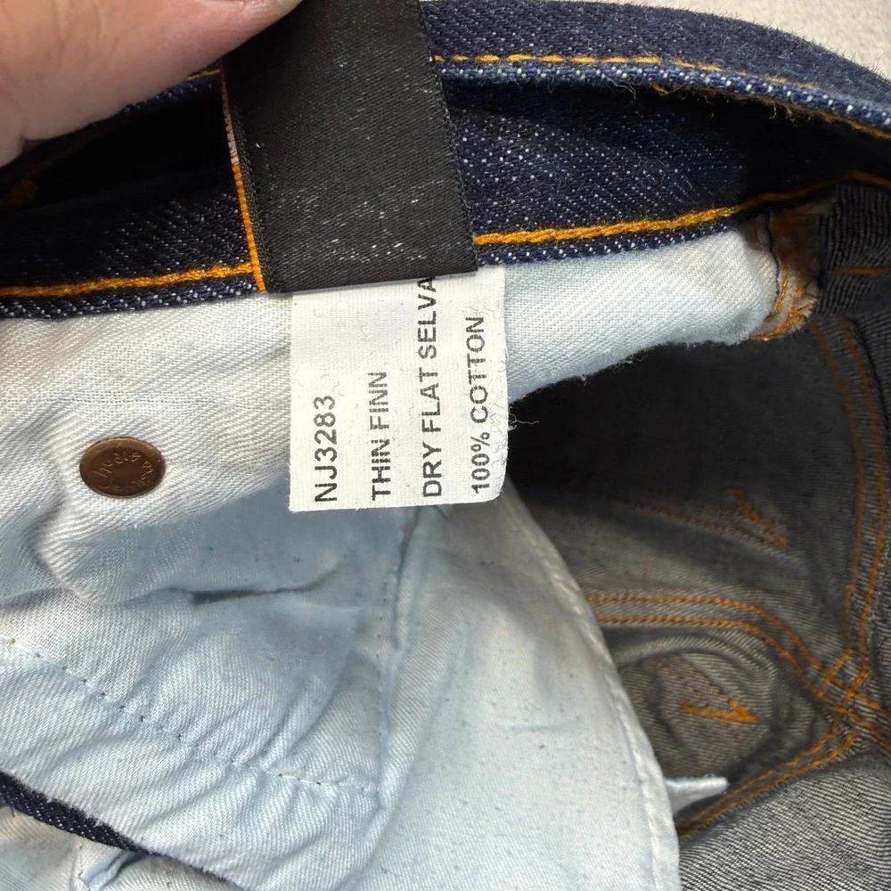 Nudie Jeans Mens 26x30 Blue Thin Finn‎ Dry Flat Selvage Indigo Wash Slim Preppy